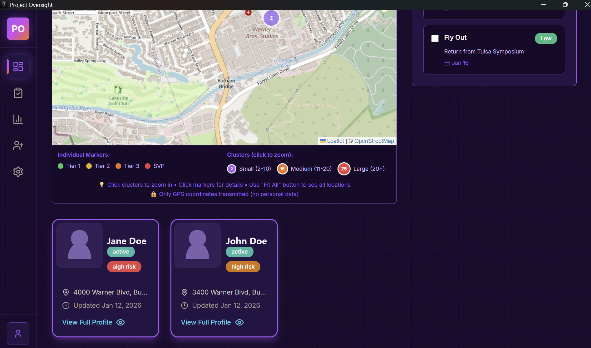 Clustered offender map with individual profile cards