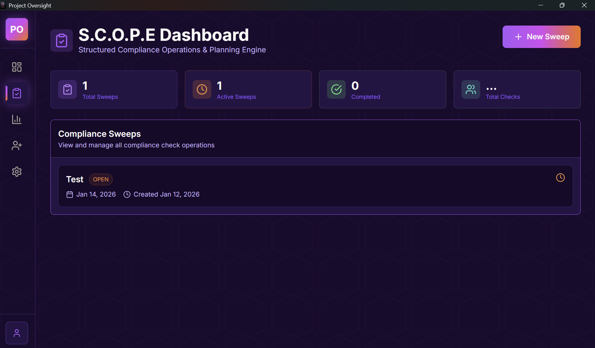S.C.O.P.E dashboard for managing compliance sweeps